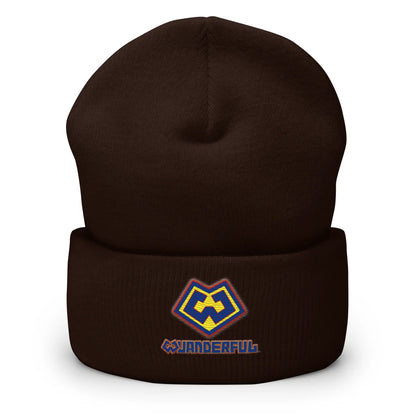 Wuanderful Locos logo on a limited edition brown knit beanie cap