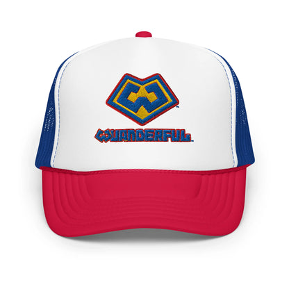 Wuanderful Locos logo on a limited edition red, royal blue and white trucker-style cap