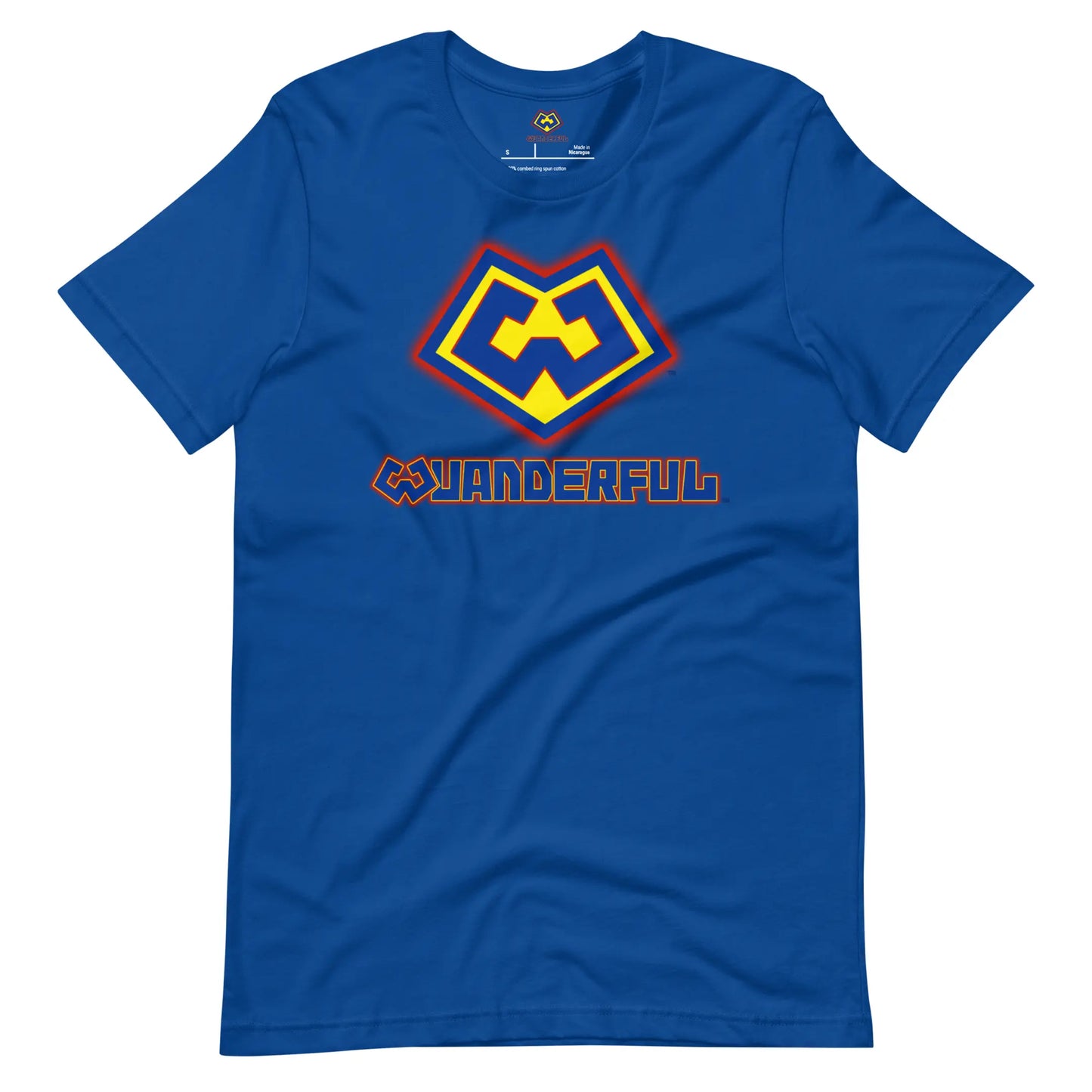 Wuanderful Locos cartoon logo on a royal blue limited edition t-shirt