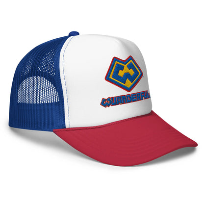 Wuanderful Locos logo on a limited edition white trucker-style cap from a side view